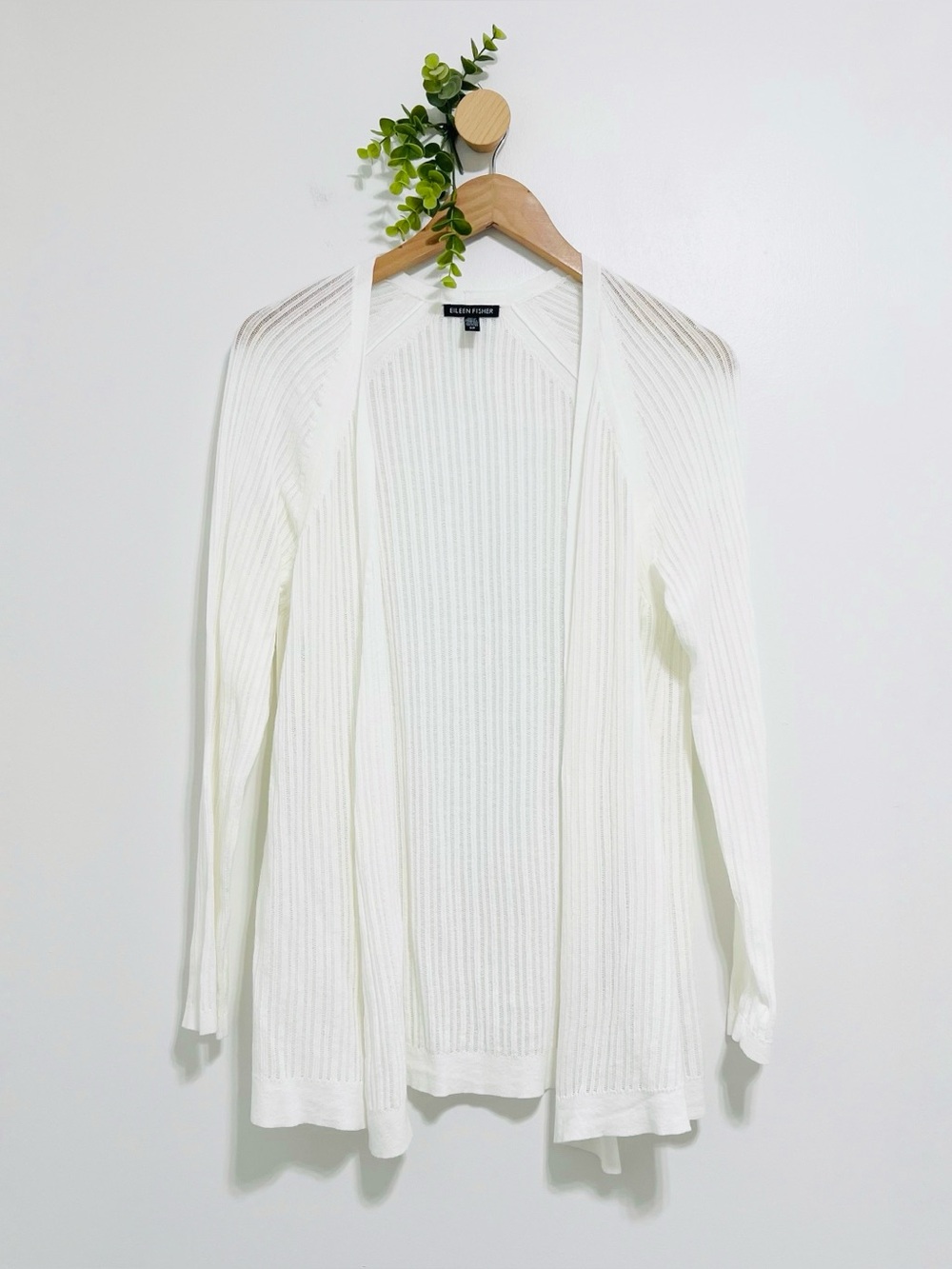 Eileen Fisher White Lightweight Organic Cotton Blend Minimalist Cardigan